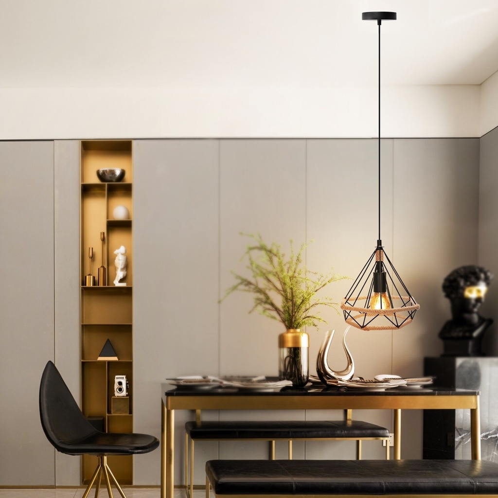 Retro pendant lamp with iron frame, E27 - Image 5