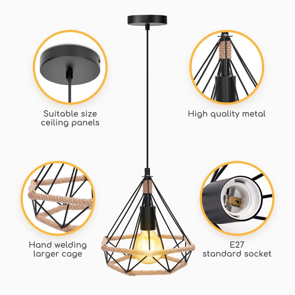 Retro pendant lamp with iron frame, E27 - Image 7
