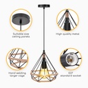Retro pendant lamp with iron frame, E27 - Image 7