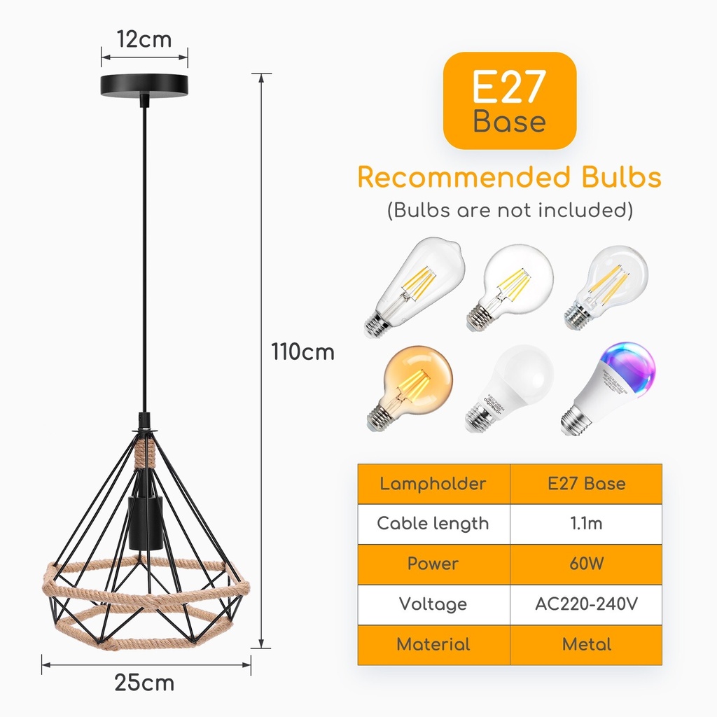 Retro pendant lamp with iron frame, E27 - Image 8