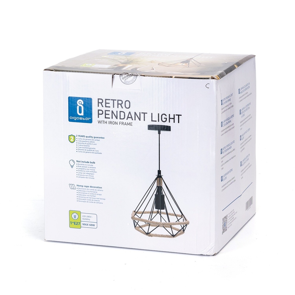Retro pendant lamp with iron frame, E27 - Image 9