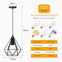 Retro pendant light with iron frame, E27 - Image 4