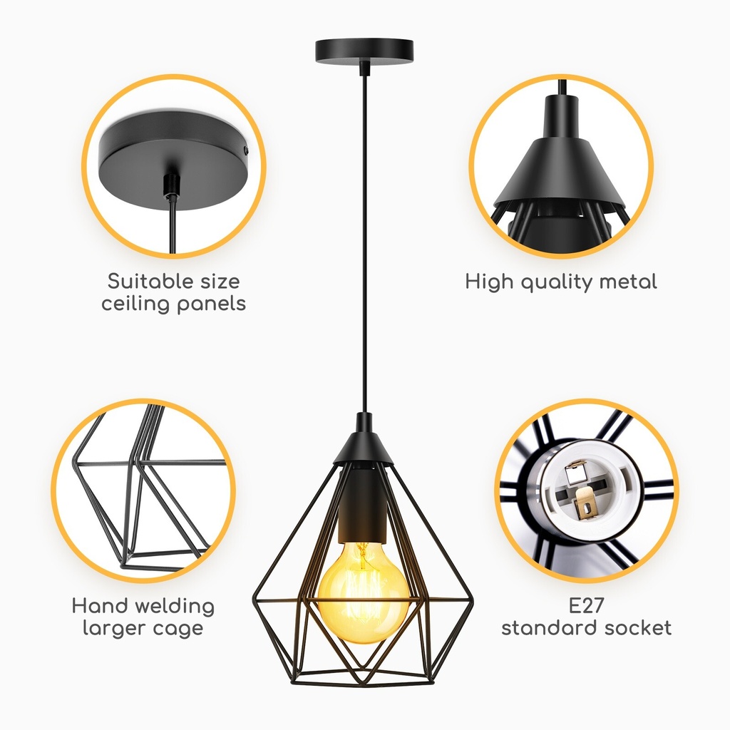 Retro pendant light with iron frame, E27 - Image 5