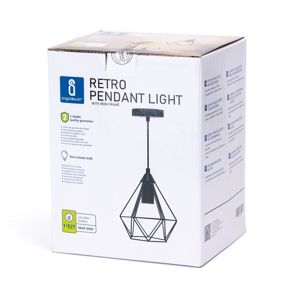 Retro pendant light with iron frame, E27 - Image 8