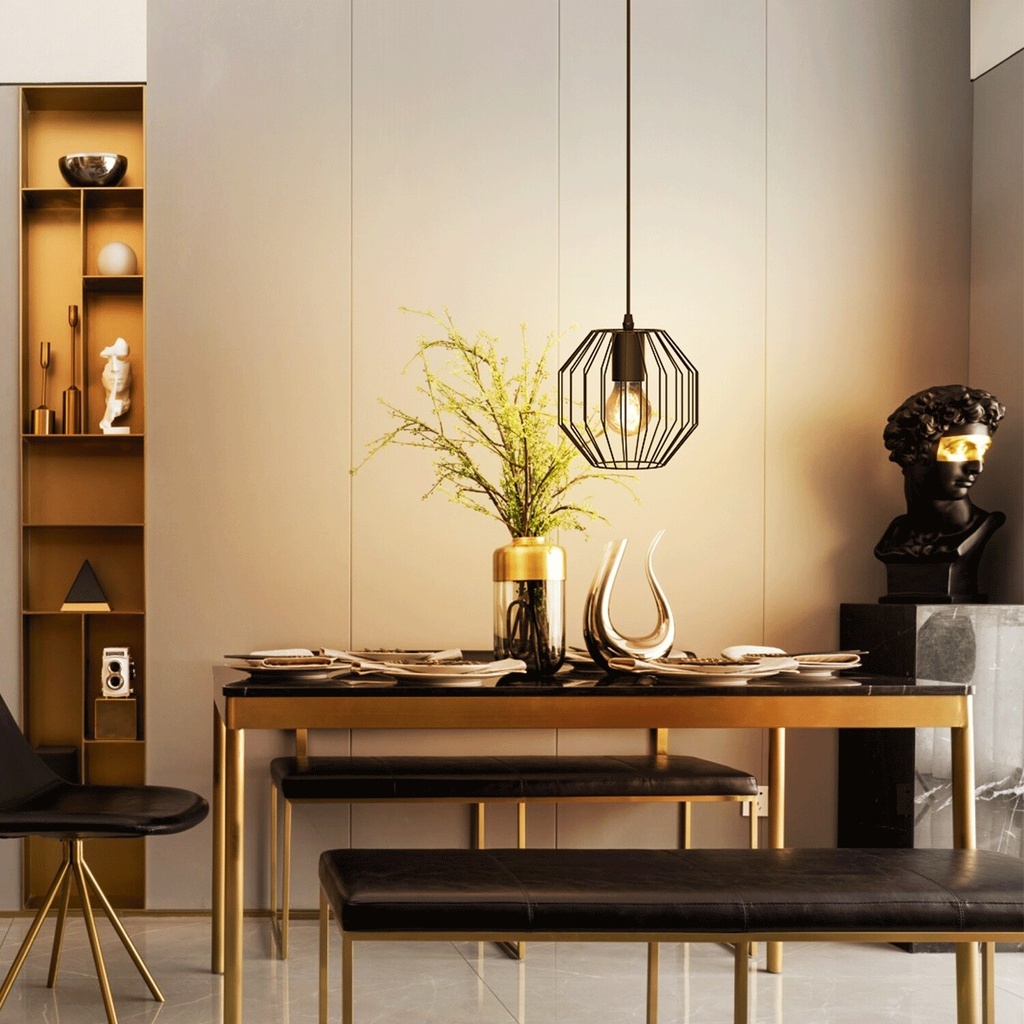 Retro pendant light with iron frame, E27 - Image 5