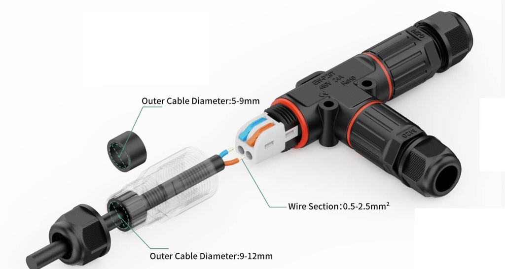 Screw Less T Waterproof Connector 2-pole 3XM20 IP68 - Image 3