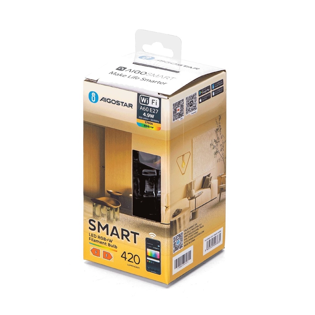 Smart LED Filament Lamp E27 A60 4.9W RGBW - Image 4