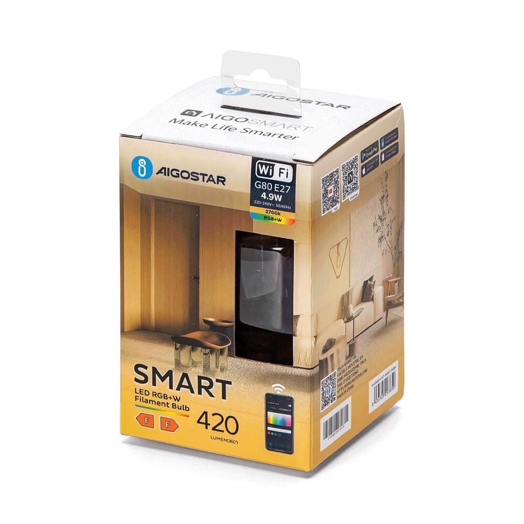 Smart LED Filament Lamp G80 E27 4.9W RGBW - Image 4