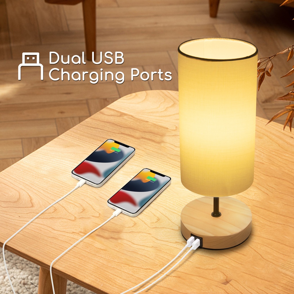 Table lamp made of wood E27 with USB - Image 6