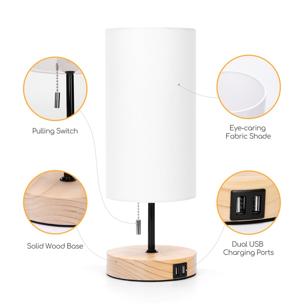 Table lamp made of wood E27 with USB - Image 7