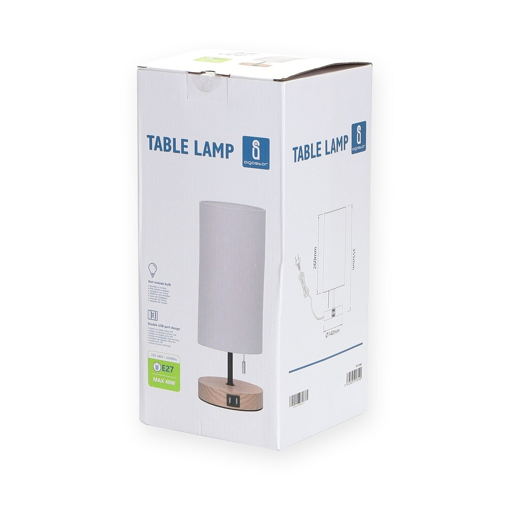 Table lamp made of wood E27 with USB - Image 9