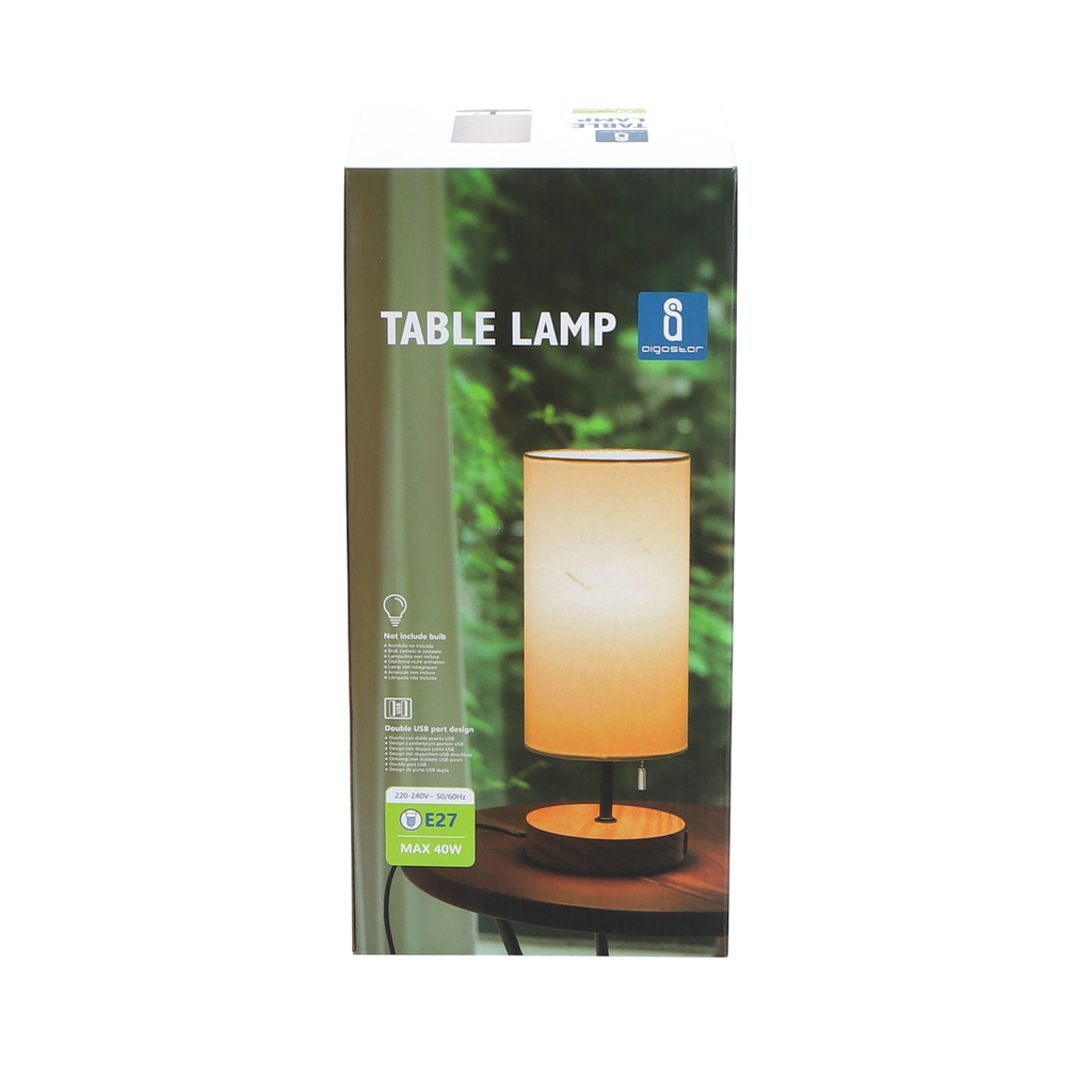 Table lamp made of wood E27 with USB - Image 10