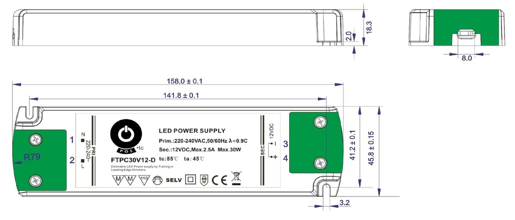 Transformer 24V constant voltage 30W Dimmable - Image 4