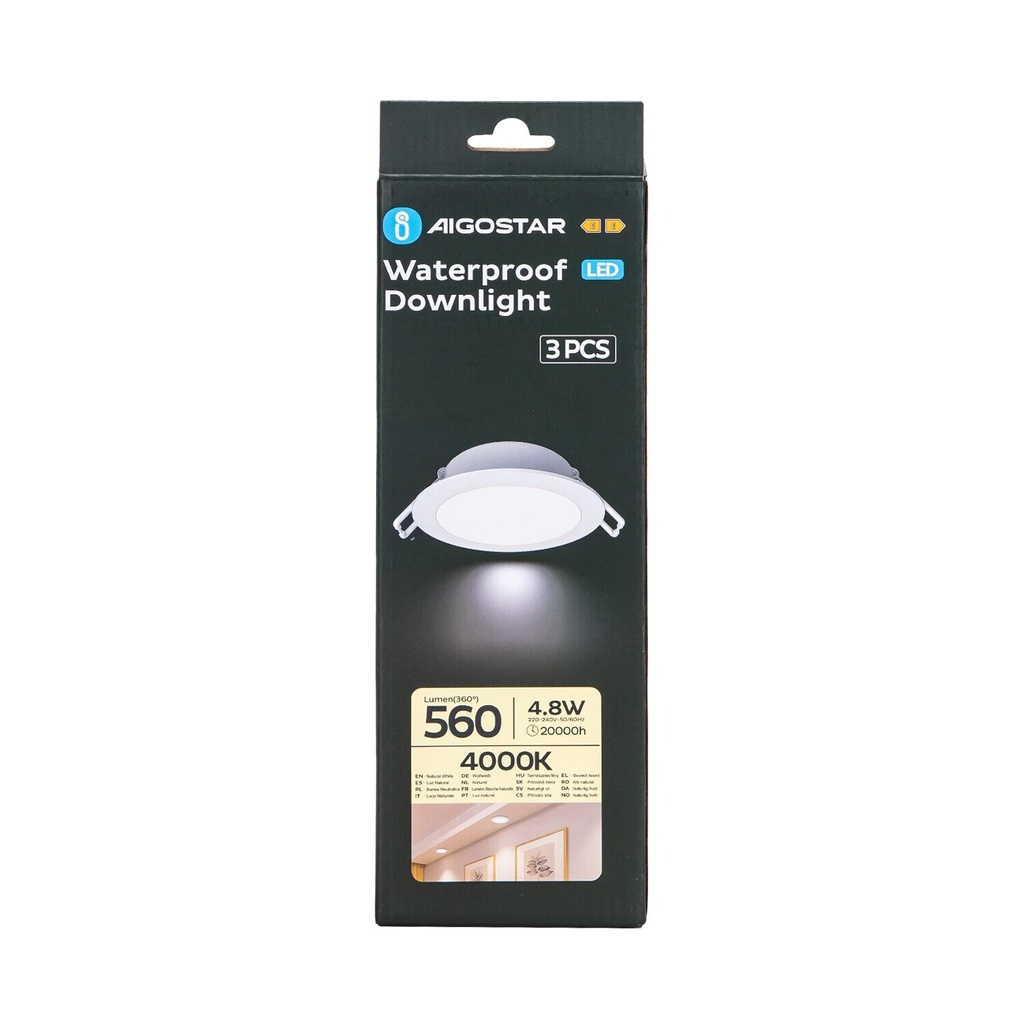 Waterproof IP65 Downlight 4.8W Neutral White 840 3pack - Image 2