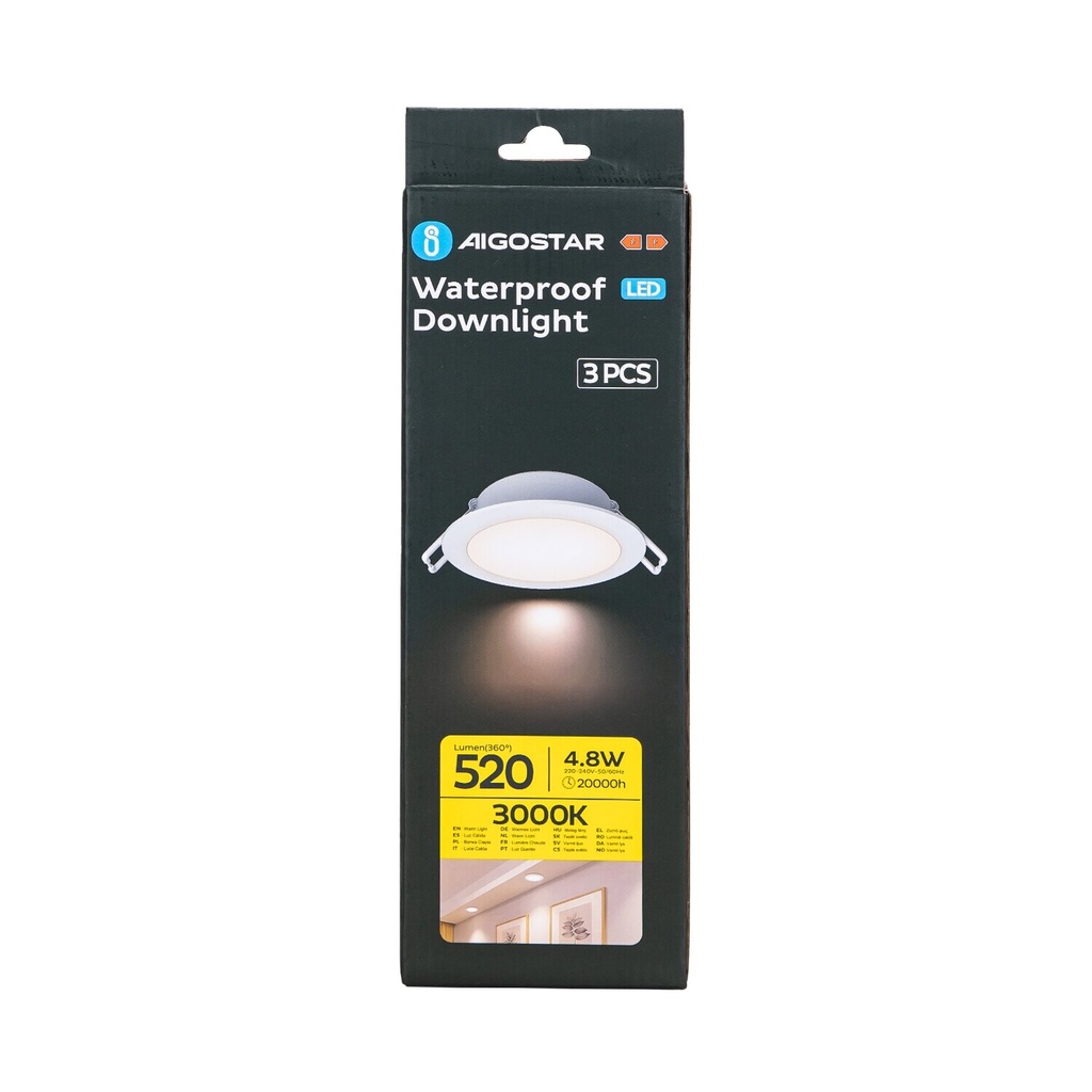 Waterproof IP65 Downlight 4.8W Warm White 830 3pack - Image 5