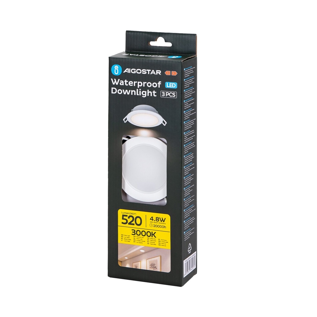 Waterproof IP65 Downlight 4.8W Warm White 830 3pack - Image 6