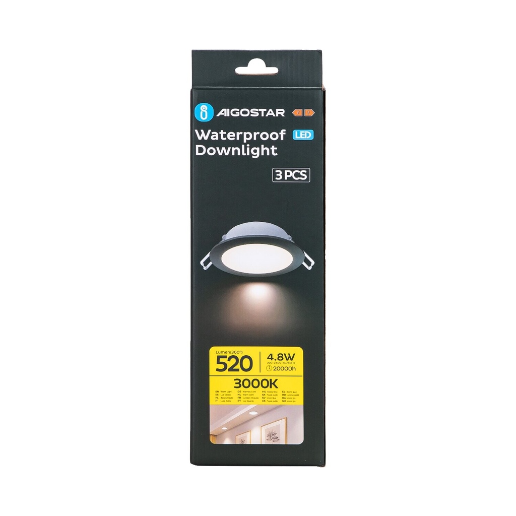 Waterproof IP65 Downlight 4.8W Warm White 830 3pack - Image 5