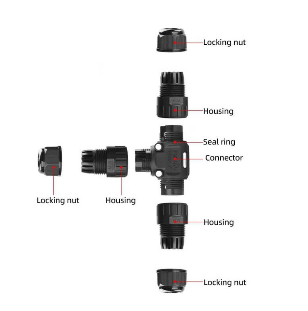 Waterproof Screw T Connector 3-pole 3XM20 IP68 - Image 3