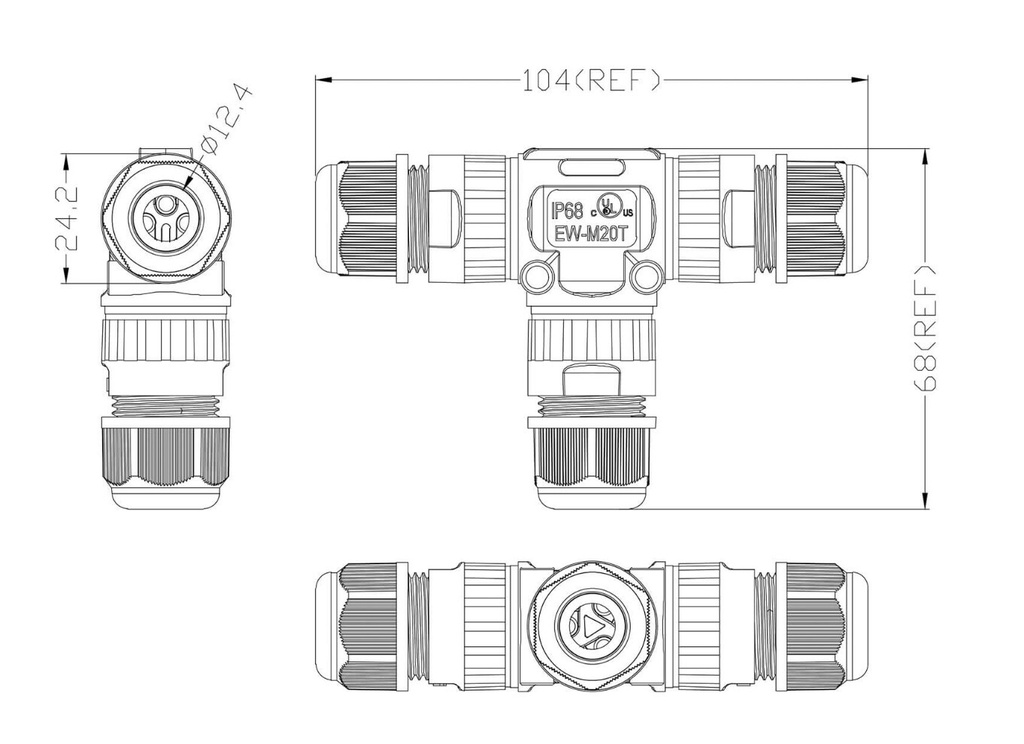 Waterproof Screw T Connector 3-pole 3XM20 IP68 - Image 5