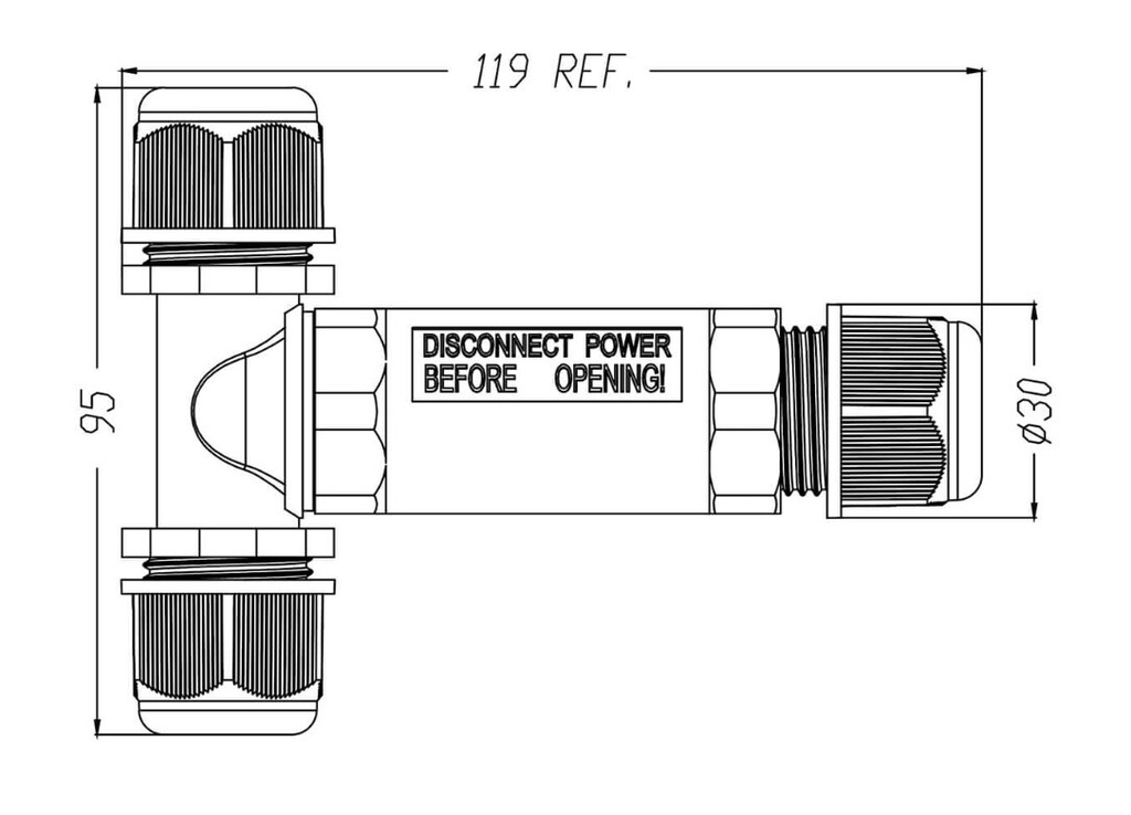 Waterproof Screw T Connector 3-pole 3XM25 IP68 - Image 4