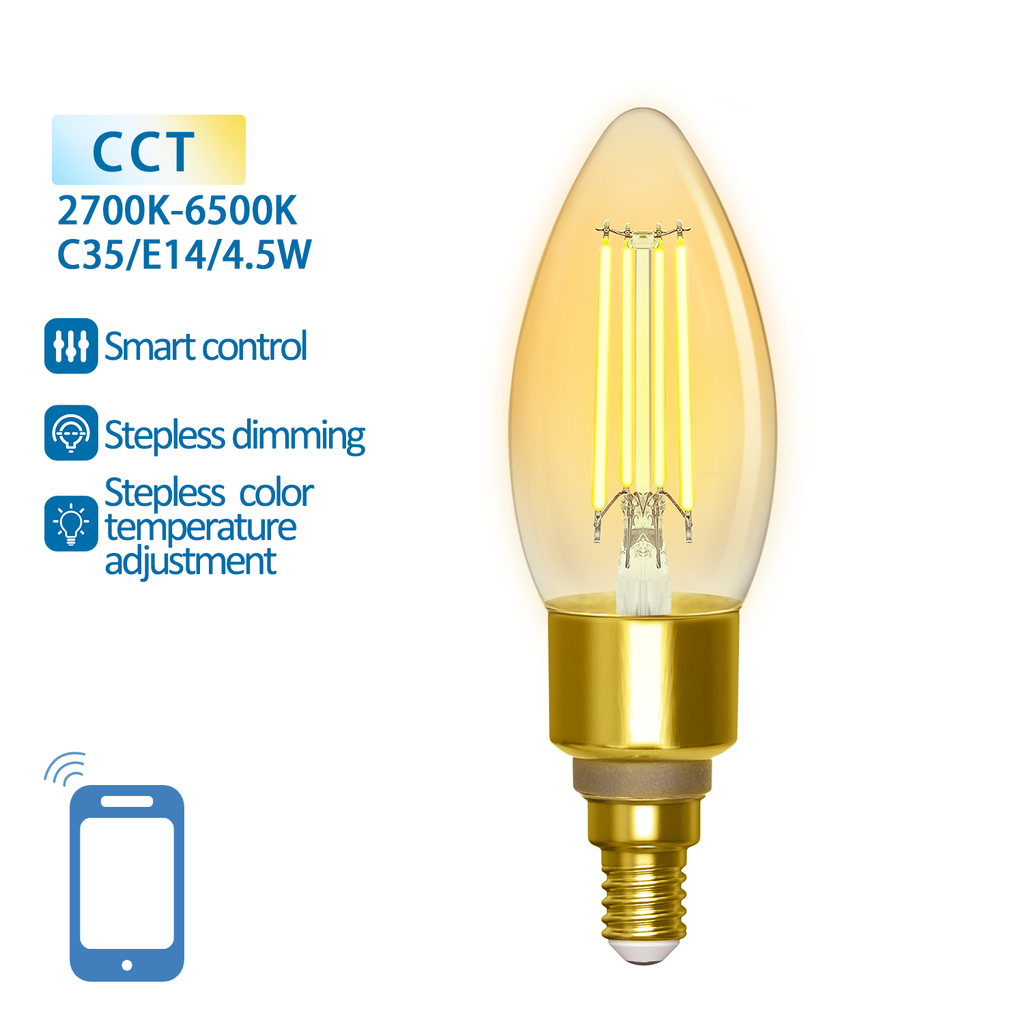WiFi WB Smart Filament Bulb E14 C35 CCT WIFI + Bluetooth Amber - Image 2