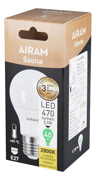 Airam Sauna LED E27,  4,5Watt Opal A61 2800K - Image 4