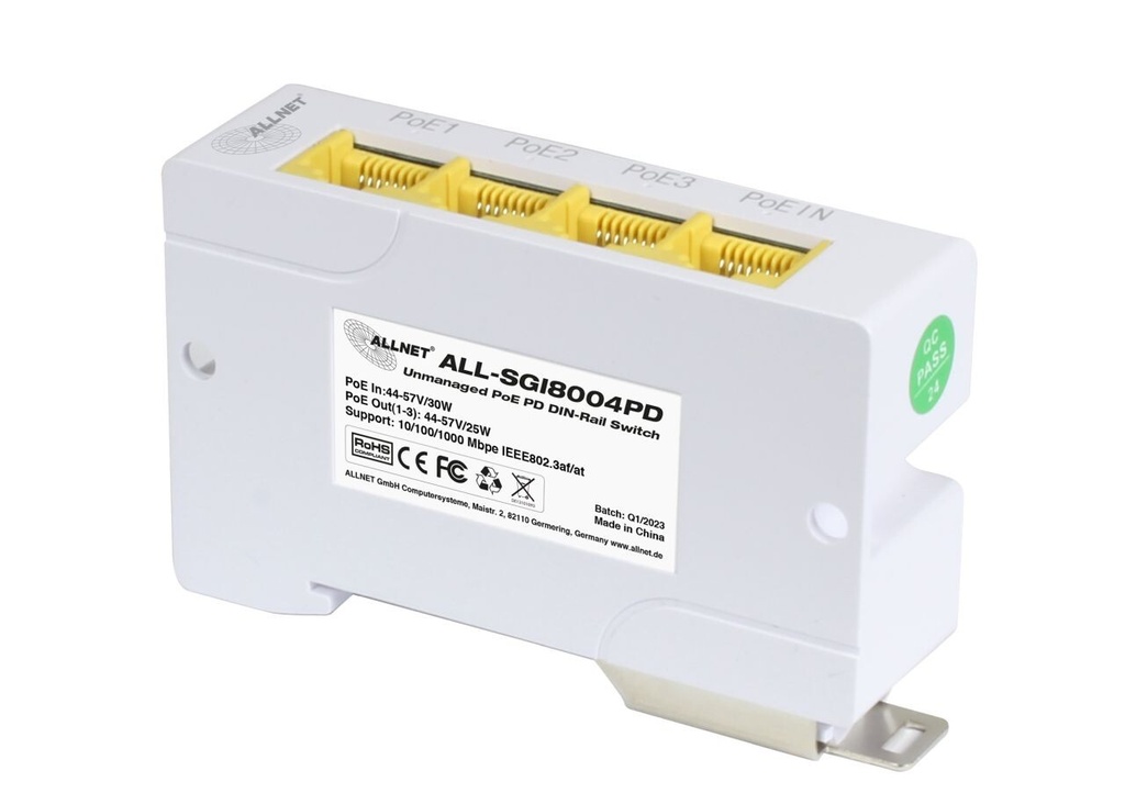 ALLNET Switch unmanaged Layer2 4 Port - 4x GbE - PoE 24W - 3x PoE AF -  DIN, PD-Input - Image 4