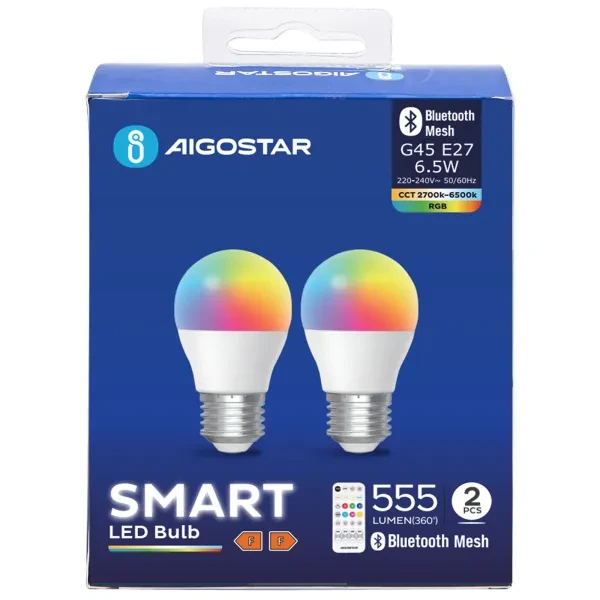 LED E27 G45 6.5W RGB+CCT 2pcs ,with remote control | products/5193-led-e27-g45-65w-rgbcct-2-st-med-fjarrkontroll-2.webp