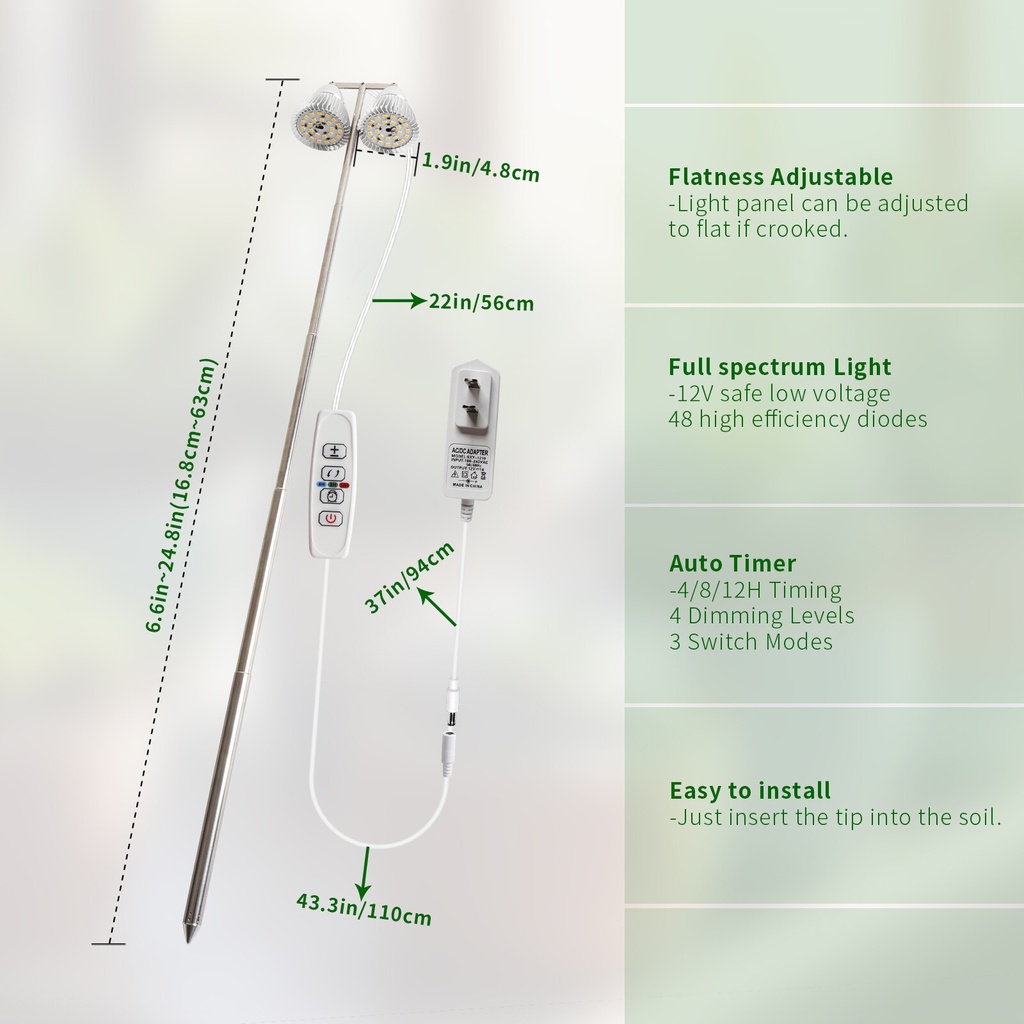 2-päinen LED-kasvivalo ruukkuun, jossa on 3 himmennystilaa ja ajastin | products/5149-2-huvuds-led-vaxtlampa-for-kruka-med-3-dimningslagen-timer-6.jpg