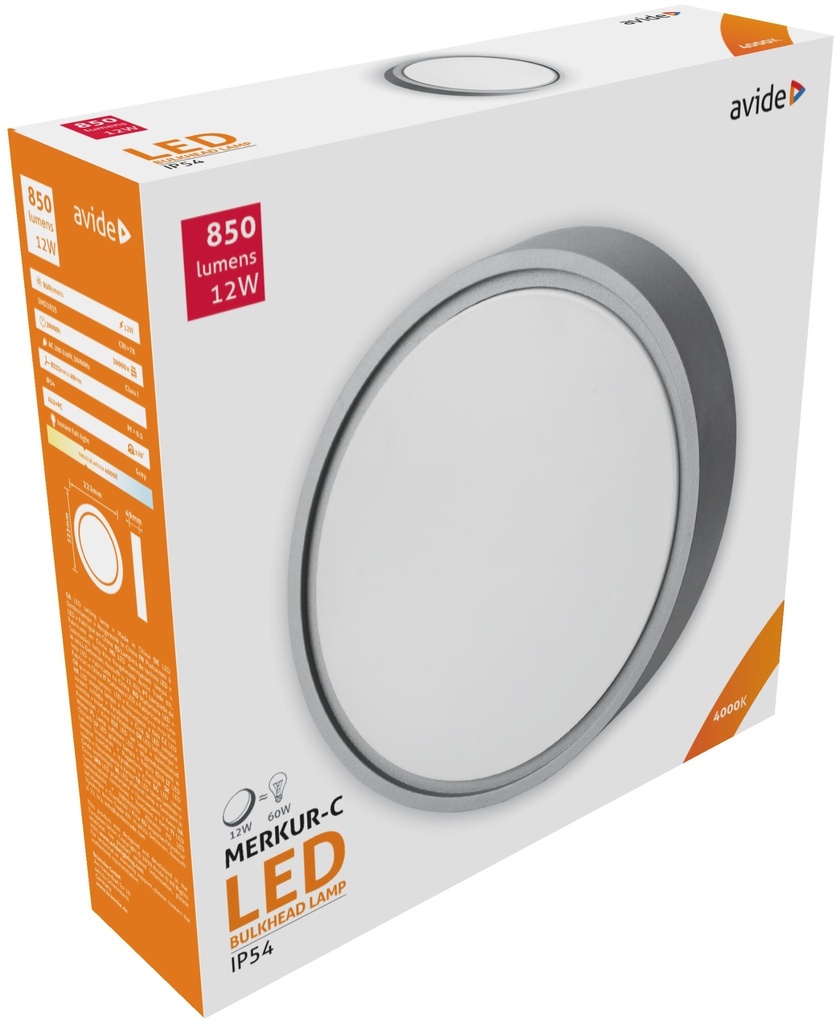 Avide Bulkhead lamp Mercur-C 12W 4000K gray IP54 - Image 2
