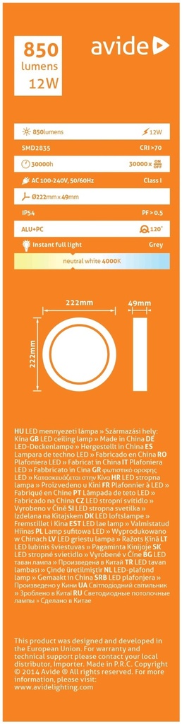 Avide Bulkhead lamp Mercur-C 12W 4000K gray IP54 - Image 3