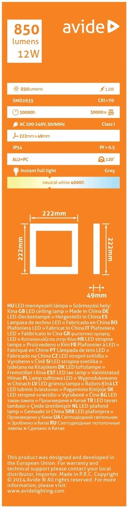 Avide Bulkhead lamp Merkur-S 12W 4000K gray IP54 - Image 4