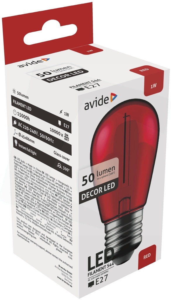 Avide Decor LED 1W E27 Red - Image 2