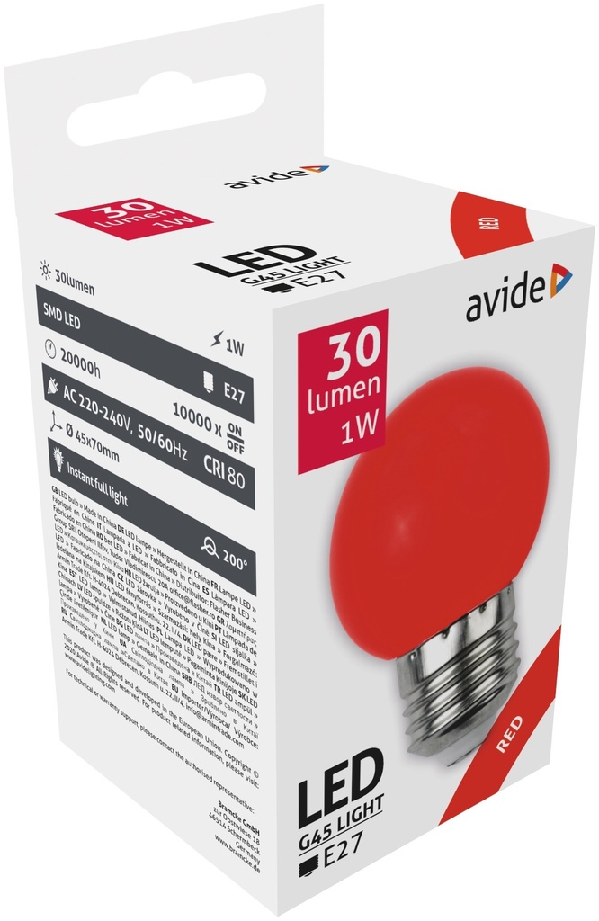 Avide Decor LED bulb G45 1W E27 Red - Image 2