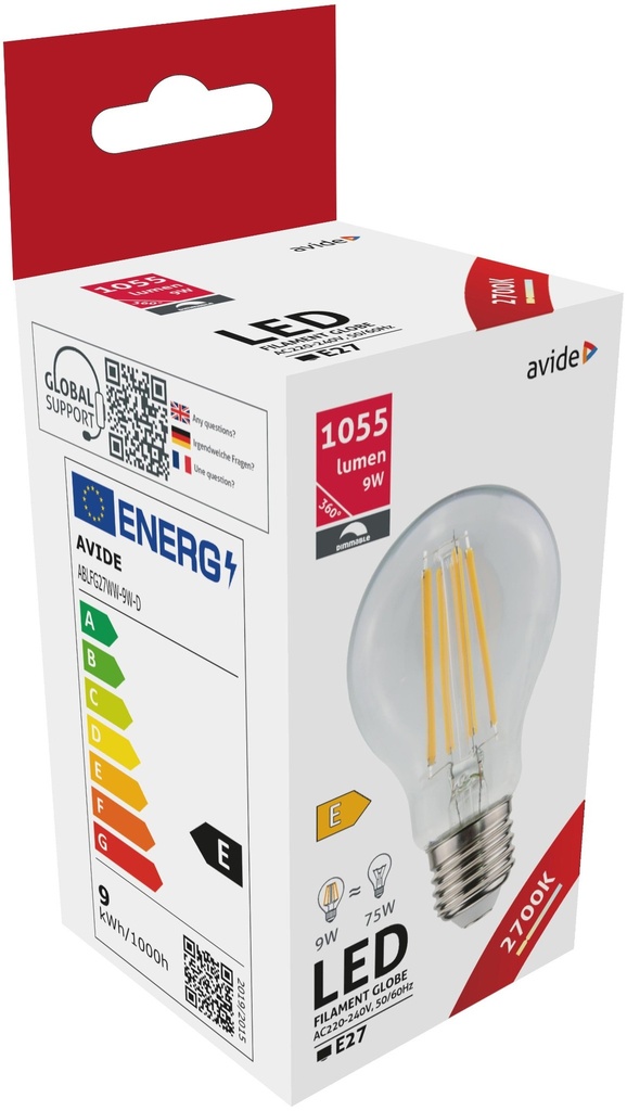 Avide LED Filament Globe 9W Dimmable E27 360° WW 2700K - Image 4