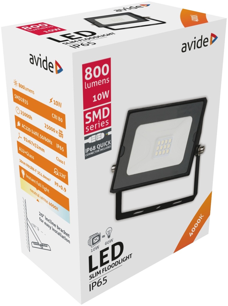 Avide LED Flood Light Slim SMD 10W NW 4000K with Quick Connector - Image 3