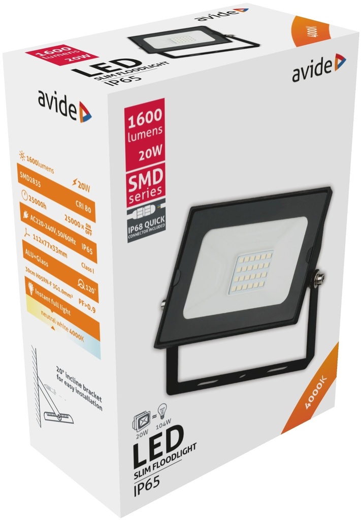 Avide LED Flood Light Slim SMD 20W NW 4000K with Quick Connector - Image 3