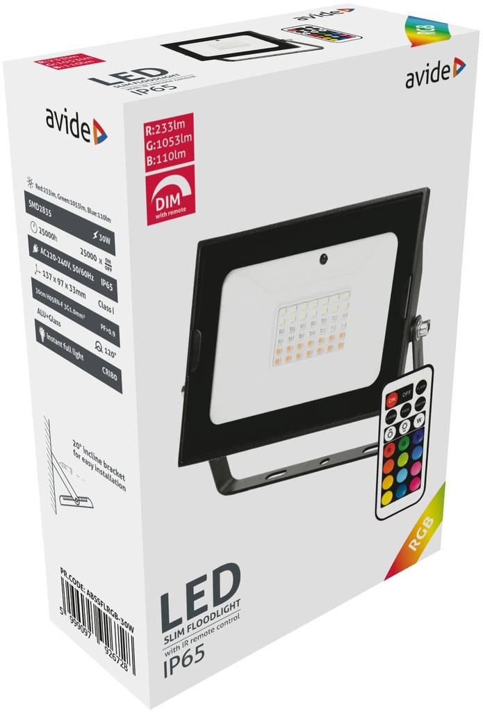 Avide LED Flood Light Slim SMD 30W RGB with IR remote - Image 4