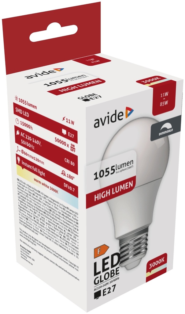 Avide LED Globe Dimmable A60 11W E27 240° WW 3000K - Image 3