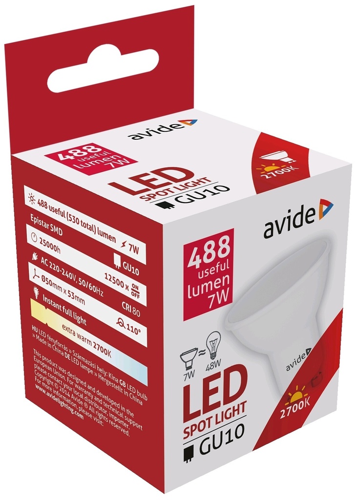 Avide LED Spot Alu+plastic 7W GU10 2700K - Image 3