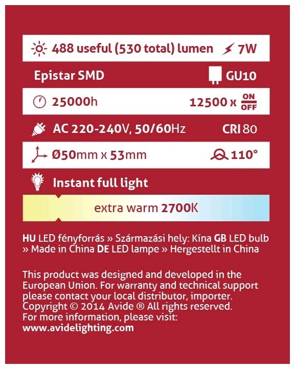 Avide LED Spot Alu+plastic 7W GU10 2700K - Image 4