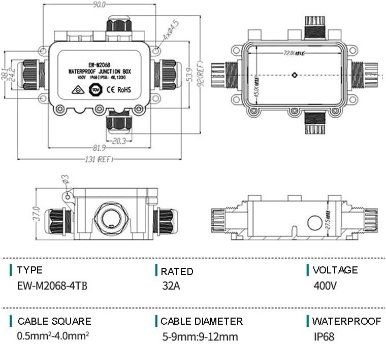 Cable connection waterproof H junction box 2XM20 2xM16 IP68 - Image 3