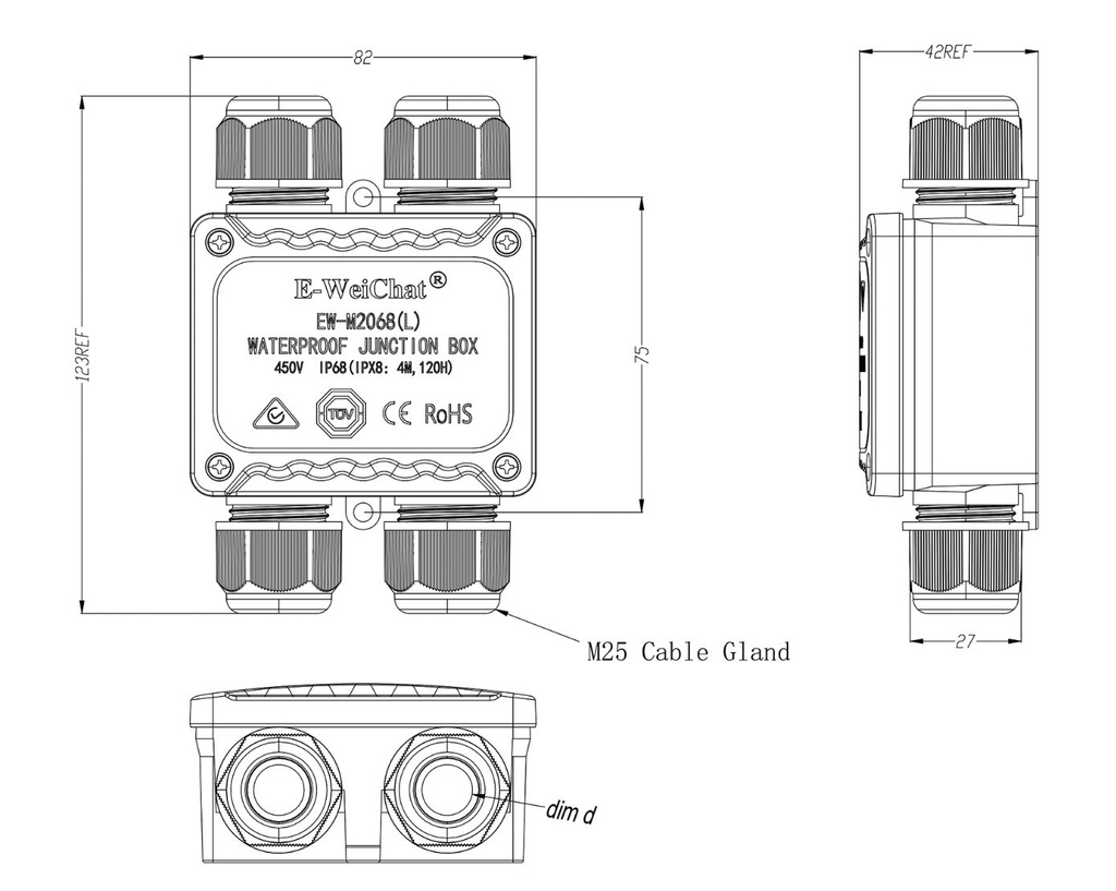 Cable connection waterproof H junction box 4XM25 IP68 - Image 6
