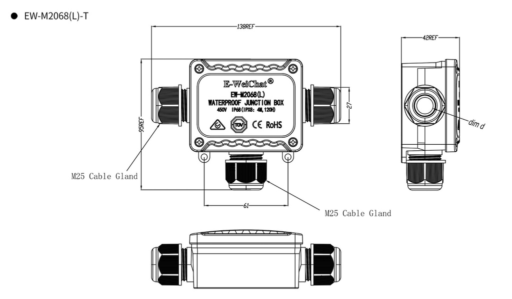 Cable connection waterproof T junction box 3XM25 IP68 - Image 5