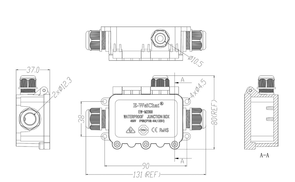Cable connection waterproof T junction box IP68 - Image 5