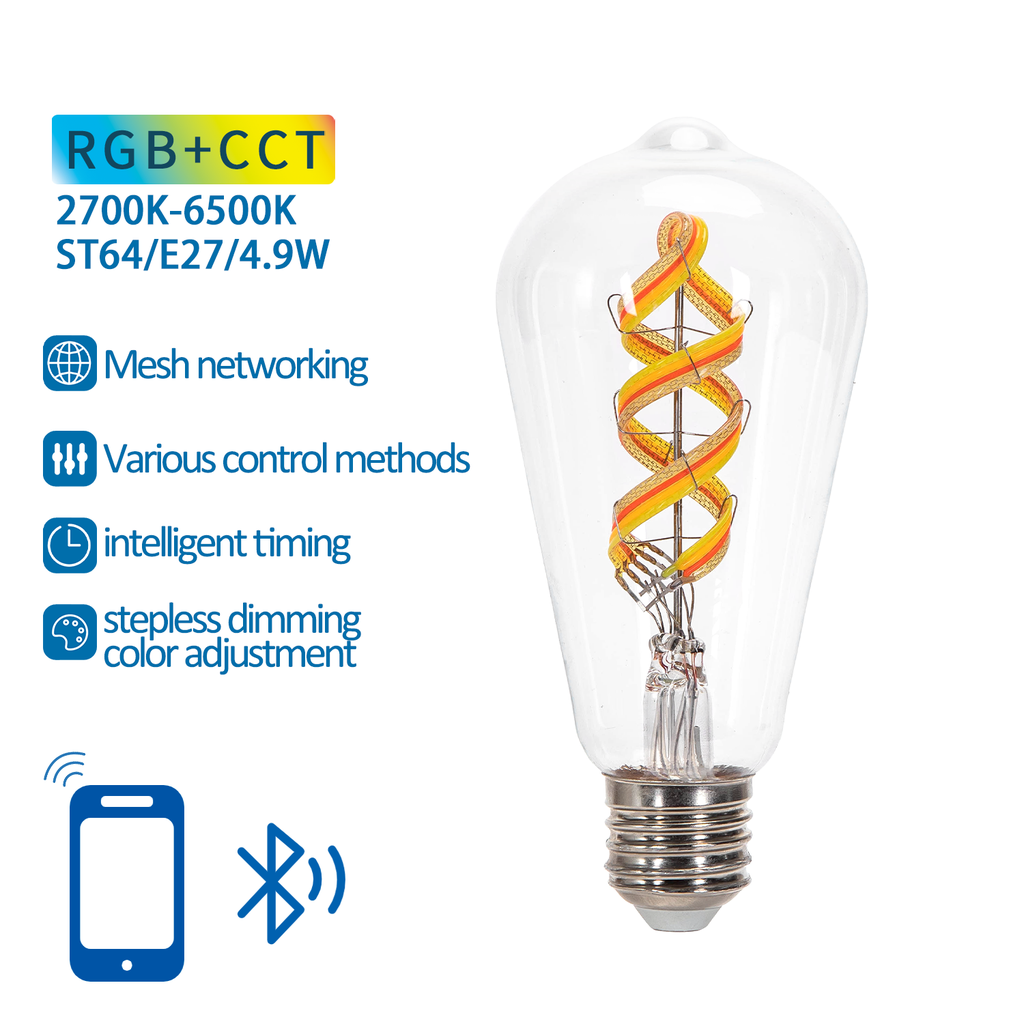 E27 ST64 4,9W RGB+CCT Bluetooth mesh - Image 2