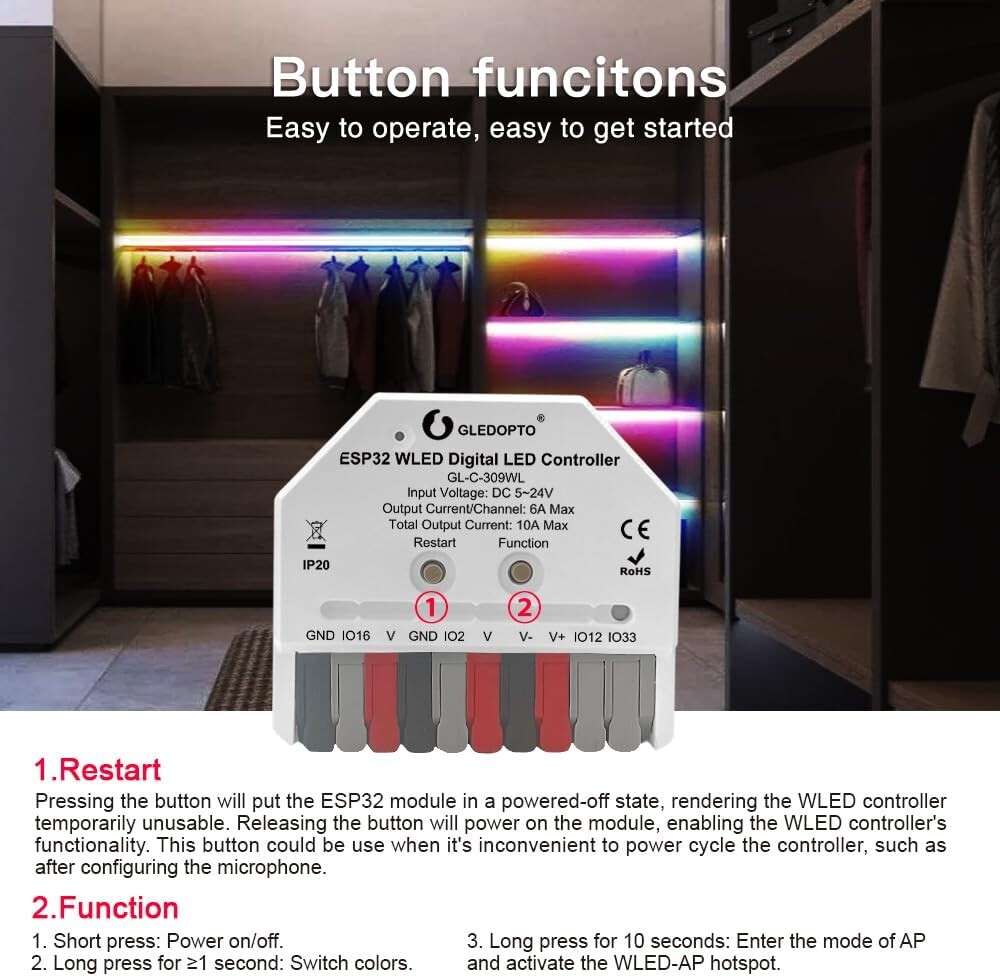 Gledopto GL-C-309WL Wi-Fi IC LED strip controller - Image 9