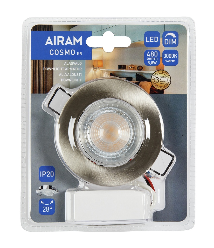 LED 6W Downlight Warm white dimmable Cosmo Airam - Image 3
