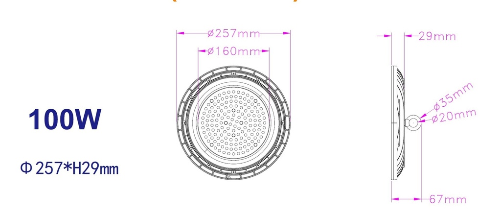 LED DOB UFO High Bay 100W 6000K IP65 - Image 9