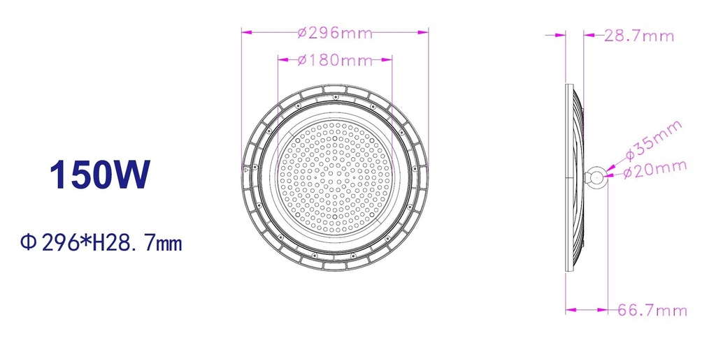 LED DOB UFO High Bay 150W 6000K IP65 - Image 9